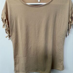 Tan Women's Top with Fringe Sleeves